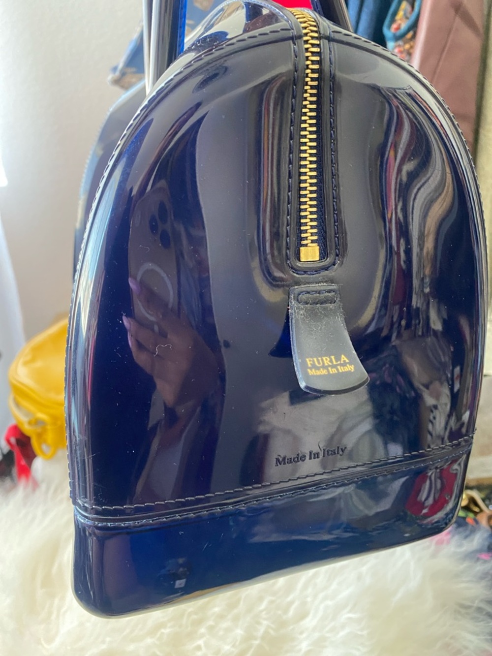 FURLA Candy Bag Glossy Patent Satchel in Navy Blue 💙 - Picture 4 of 13